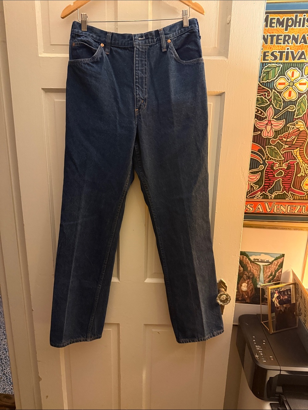 Vintage Plain Pockets Men's Dark Blue Denim Jeans